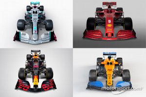 Collage Mercedes F1, Ferrari F1, Red Bull, McLaren 2020