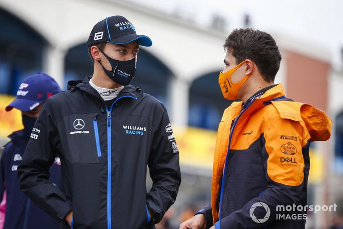 George Russell, Williams Racing, y Lando Norris, McLaren