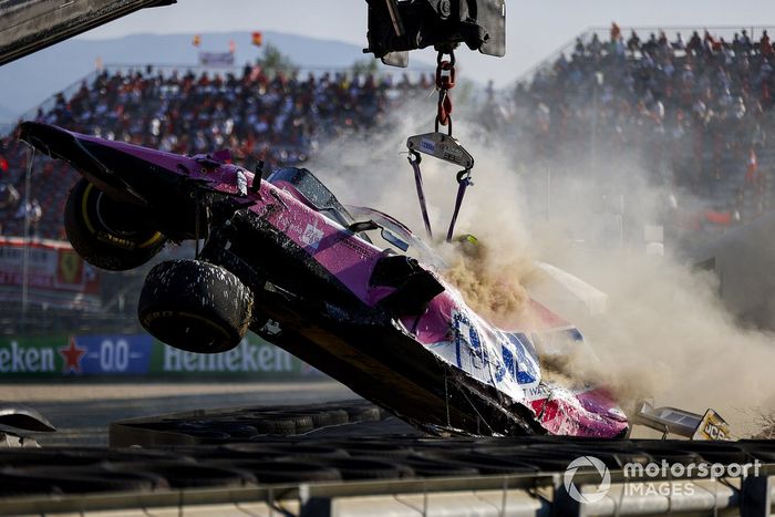 El monoplaza de Lance Stroll, Racing Point RP20 después del accidente