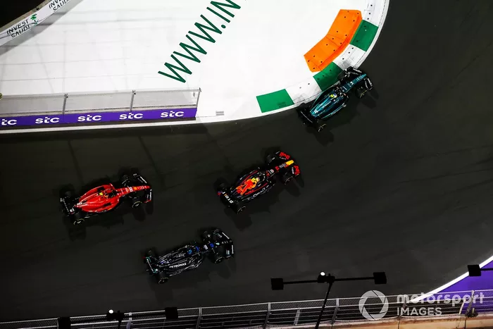 Fernando Alonso, Aston Martin AMR23, Sergio Pérez, Red Bull Racing RB19, George Russell, Mercedes F1 W14, Carlos Sainz, Ferrari SF-23