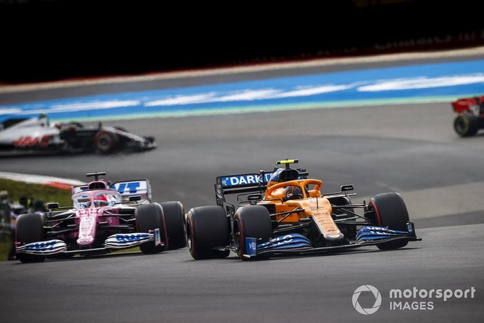 Lando Norris, McLaren MCL35, Sergio Pérez, Racing Point RP20