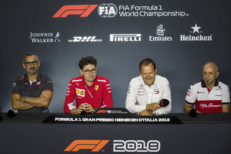 Ben Agathangelou, Haas F1 Team Aerodynamicist, Mattia Binotto, Ferrari Chief Technical Officer, Aldo Costa, Mercedes AMG F1 and Simone Resta, Sauber F1 Team Designer in the Press Conference