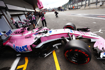 Sergio Perez, Racing Point Force India VJM11, exits his pit garage