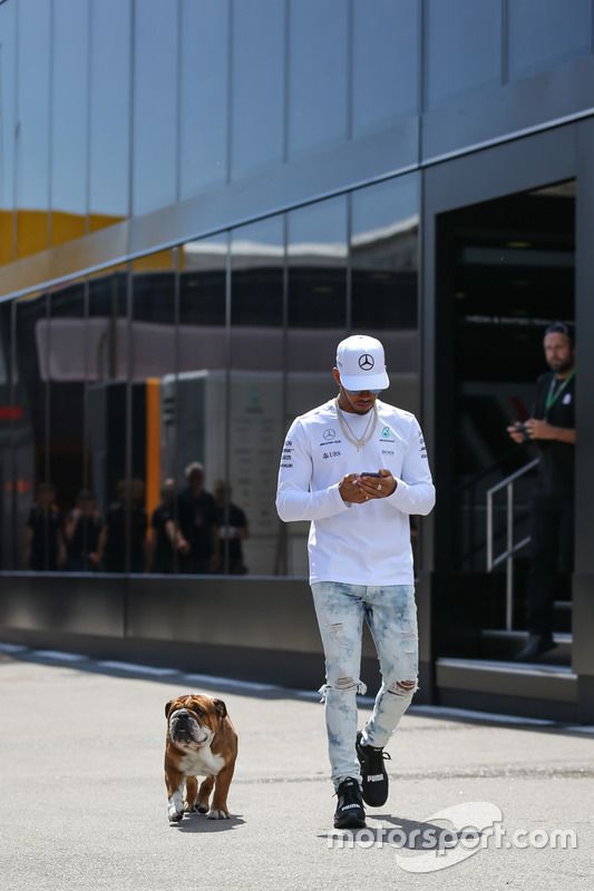 Lewis Hamilton, Mercedes AMG F1 con su perro Roscoe