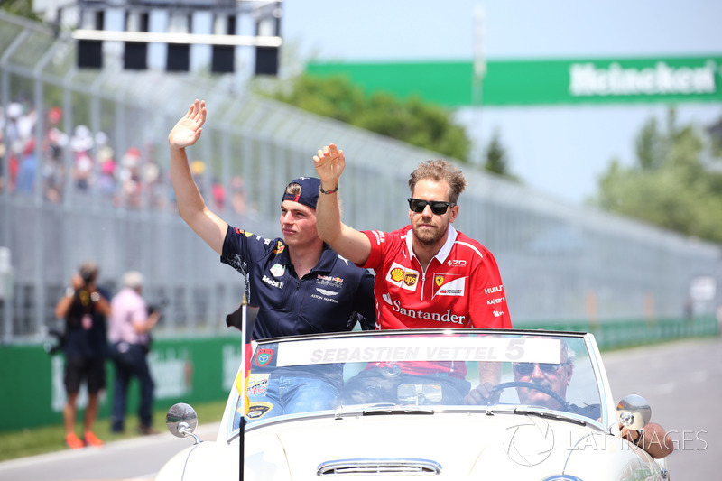 Max Verstappen, Red Bull, Sebastian Vettel, Ferrari, in the drivers parade