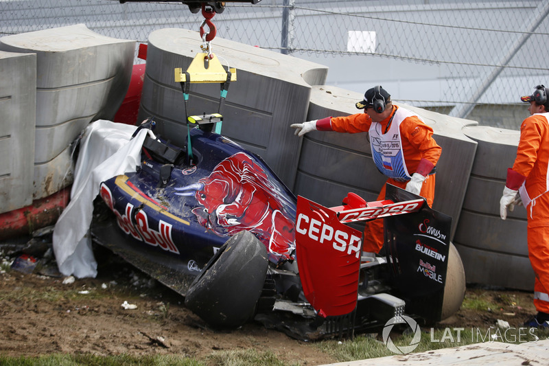 The Scuderia Toro Rosso STR10 of Carlos Sainz Jr., in the Tecpro barriers