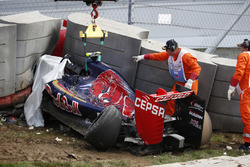 The Scuderia Toro Rosso STR10 of Carlos Sainz Jr., in the Tecpro barriers