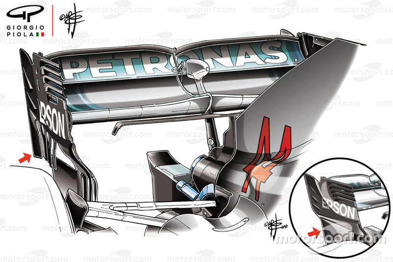 Placa final de aleta trasera Mercedes W09 - comparación