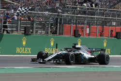 Lewis Hamilton, Mercedes-AMG F1 W09, prende la bandiera a scacchi
