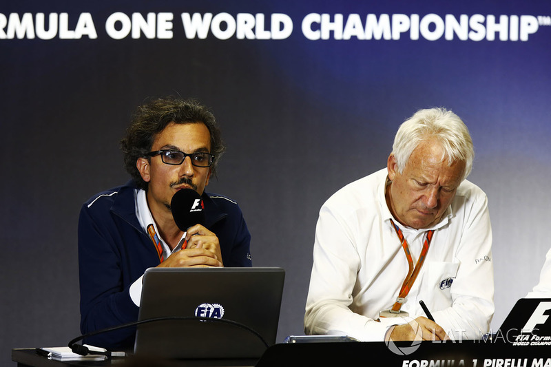 Laurent Mekies, F1 Deputy Race Director, FIA, Charlie Whiting, FIA Race Director host a press conference about the introduction of the halo