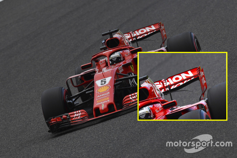 Sebastian Vettel, Ferrari SF71H, comparación alerón trasero sábado en Suzuka.