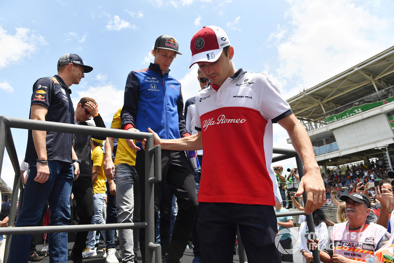 Charles Leclerc, Alfa Romeo Sauber F1 Team, Brendon Hartley, Scuderia Toro Rosso and Max Verstappen, Red Bull Racing on the drivers parade