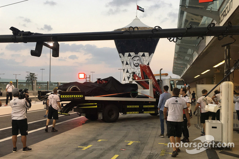 Sauber C37 of Kimi Raikkonen back on a truck in the pitlane
