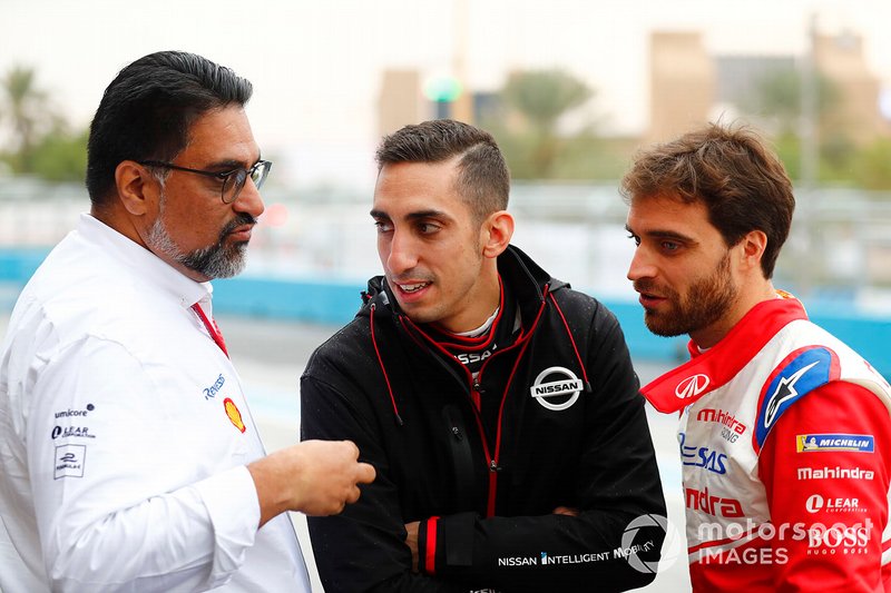 Dilbagh Gill, Team Principal, Mahindra Racing, avec Sébastien Buemi, Nissan e.Dams, Jérôme d'Ambrosio, Mahindra Racing