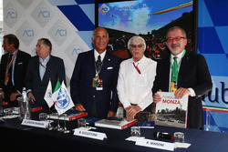 (L to R): Jean Todt, FIA President with Dr. Angelo Sticchi Damiani, Aci Csai President; Bernie Eccle