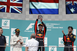 Podium: second place Lewis Hamilton, Mercedes AMG F1, Race winner Max Verstappen, Red Bull Racing, third place Daniel Ricciardo, Red Bull Racing