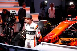 Fernando Alonso, McLaren, is interviewed by the media