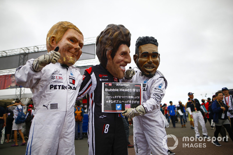 Caricaturas de Bubble Head de Valtteri Bottas, Mercedes AMG F1, Romain Grosjean, Haas F1 Team y Lewis Hamilton, Mercedes AMG F1