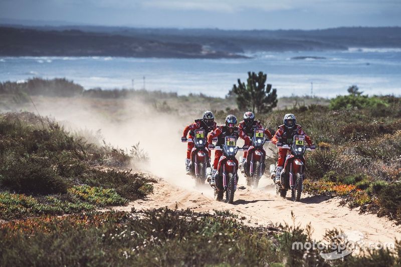 #1 Monster Energy Honda Team: Ricky Brabec, #4 Monster Energy Honda Team: Jose Ignacio Cornejo Florimo, #47 Monster Energy Honda Team: Kevin Benavides, #88 Monster Energy Honda Team: Bort Joan Barreda