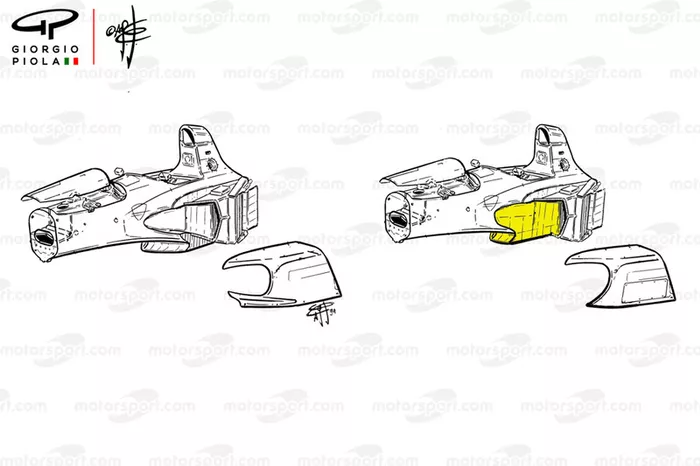 Cambios en el sidepod del Ferrari 412 T1 