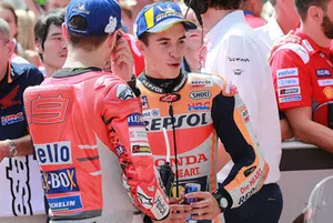 Pole sitter Marc Marquez, Repsol Honda Team, third place Jorge Lorenzo, Ducati Team