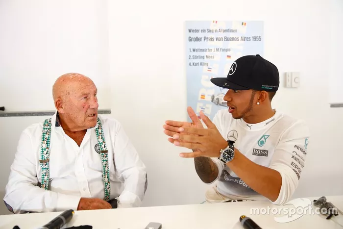 Lewis Hamilton y Sir Stirling Moss en Monza