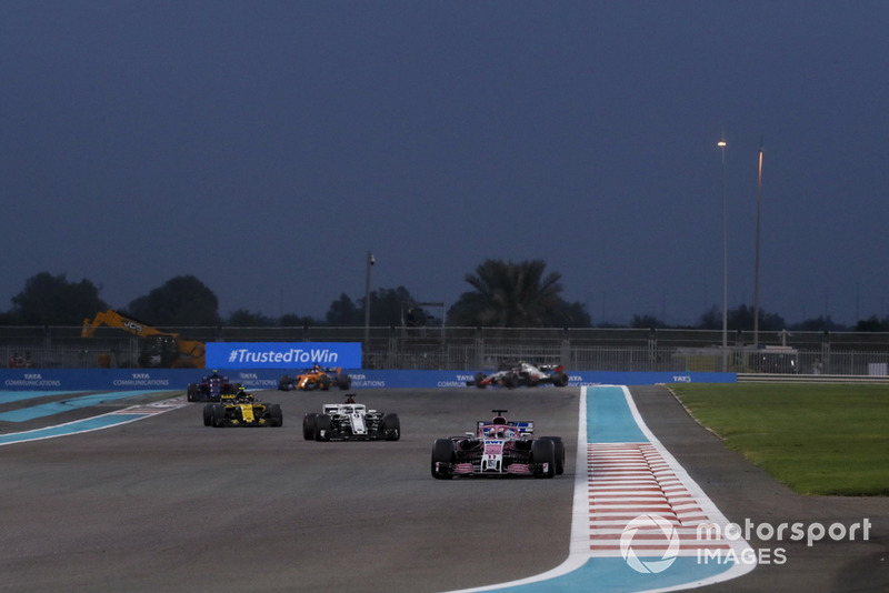 Sergio Perez, Racing Point Force India VJM11, Marcus Ericsson, Sauber C37 and  Carlos Sainz Jr., Renault Sport F1 Team R.S. 18 