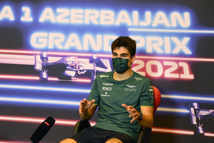 Lance Stroll, Aston Martin at press conference