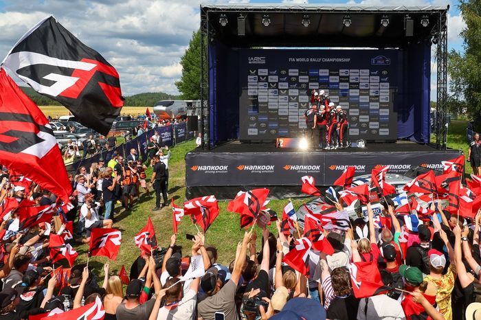 Podium: Winners Kalle Rovanperä, Jonne Halttunen, Toyota Gazoo Racing WRT Toyota GR Yaris Rally1, second place Takamoto Katsuta, Aaron Johnston, Toyota Gazoo Racing WRT Toyota GR Yaris Rally1, third place Sébastien Ogier, Vincent Landais, Toyota Gazoo Rac