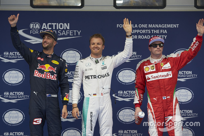 Polesitter Nico Rosberg, 2. Daniel Ricciardo, 3. Kimi Räikkönen