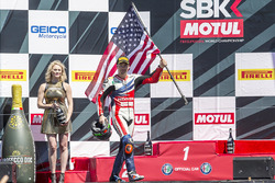 Nicky Hayden, Honda World Superbike Team, fête sa troisième place sur le podium