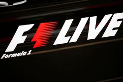 An F1 Live logo, at the London Formula 1 street demonstration parade