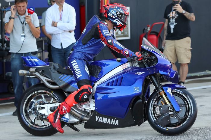 Augusto Fernandez of Spain riding the Monster Energy Yamaha MotoGP bike (07) leaves his garage.