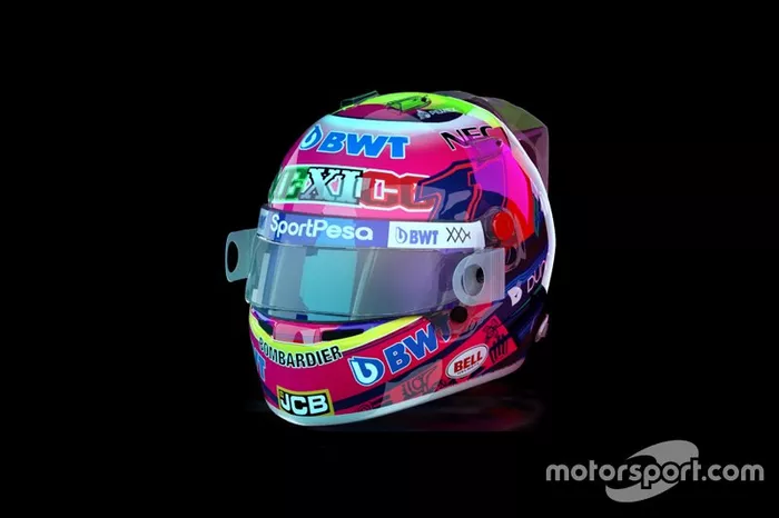 El casco de Sergio Pérez, Racing Point, para el GP de México