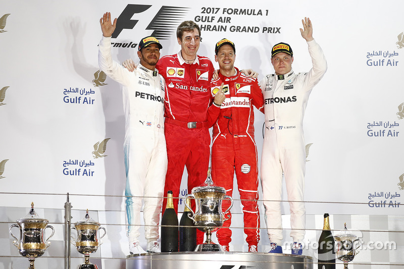 Podium: 1. Sebastian Vettel, Ferrari; 2. Lewis Hamilton, Mercedes AMG F1; 3. Valtteri Bottas, Merced