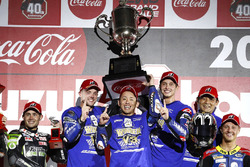 Podium: race winners Katsuyuki Nakasuga, Alex Lowes, Michael Van Der Mark, Yamaha Factory Racing Tea