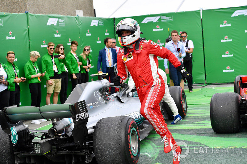 Race winner Sebastian Vettel, Ferrari celebrates in parc ferme