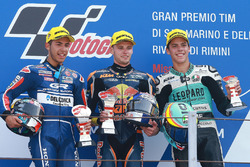 Podium: second place Enea Bastianini, Gresini Racing Team Moto3, race winner Brad Binder, Red Bull K
