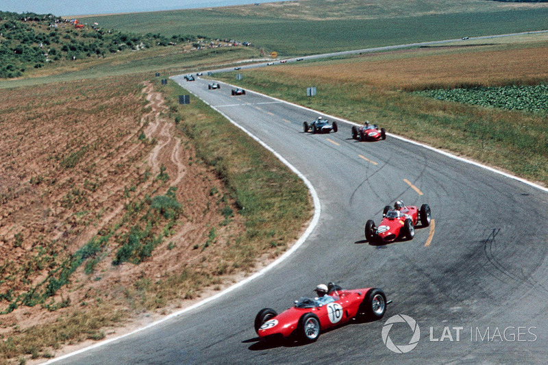 Phil Hill, Ferrari 156, leads team mate Wolfgang  von Trips, Ferrari 156