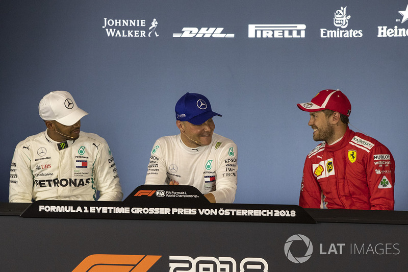 Lewis Hamilton, Mercedes-AMG F1, Valtteri Bottas, Mercedes-AMG F1 and Sebastian Vettel, Ferrari in the Press Conference