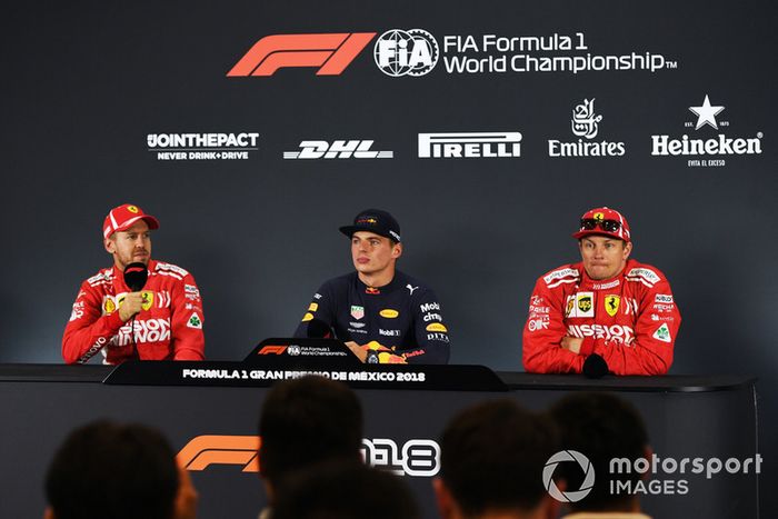 Sebastian Vettel, Ferrari, Max Verstappen, Red Bull Racing y Kimi Raikkonen, Ferrari en conferencia de prensa