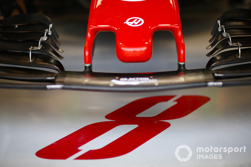 The nose of the car of Romain Grosjean, Haas F1 Team VF-18