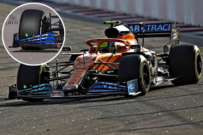 Detalle del ala delantera del MCL35 de McLaren