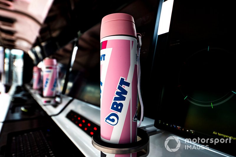 Water bottles on the Racing Point pit wall