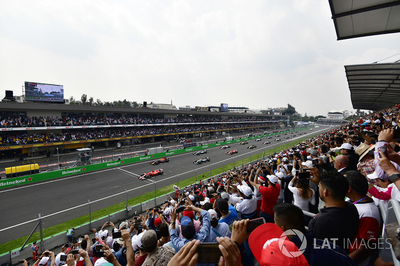 Sebastian Vettel, Ferrari SF70H leads at the start of the race