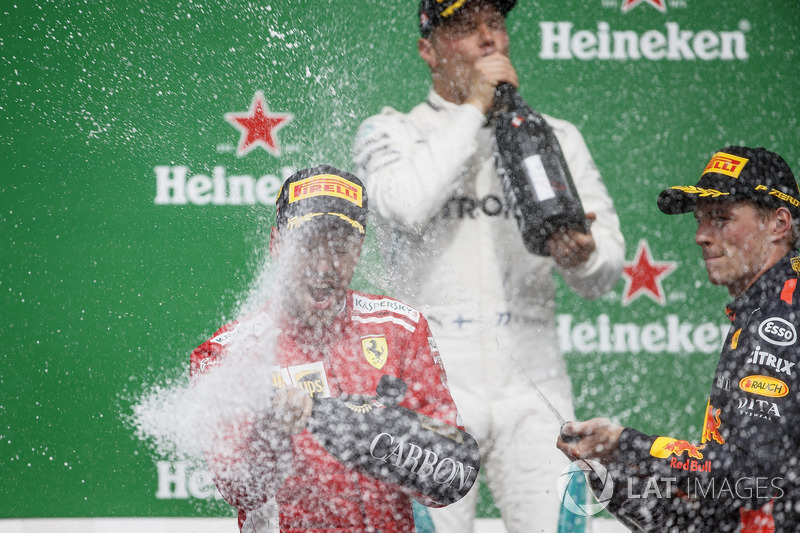 Valtteri Bottas, Mercedes AMG F1, 2nd position, Sebastian Vettel, Ferrari, 1st position, and Max Ver