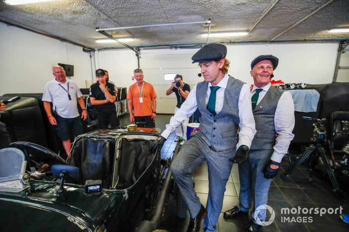 Sebastian Vettel, Aston Martin, Johnny Herbert, Sky TV, in the Aston Martin Grean Pea TT1 from 1922
