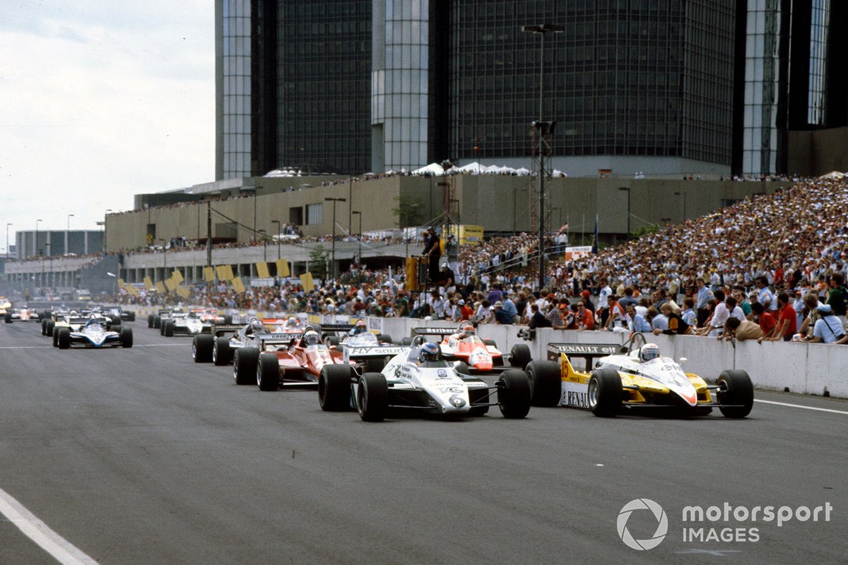 Alain Prost, Renault RE30B, Keke Rosberg, Williams FW08 Ford, Didier Pironi, Ferrari 126C2, Bruno Giacomelli, Alfa Romeo 182, Eddie Cheever, Ligier JS17 Matra, Nigel Mansell, Lotus 91 Ford