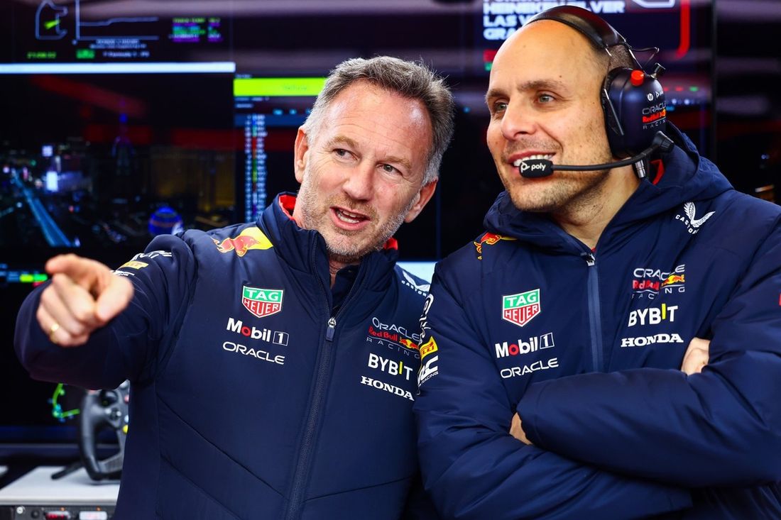 Christian Horner, chefe de equipa, Red Bull Racing, Gianpiero Lambiase, engenheiro de corrida da Red Bull Racing
