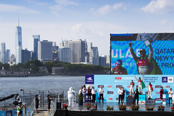 Daniel Abt, Audi Sport ABT Schaeffler,Lucas di Grassi, Audi Sport ABT Schaeffler, Sébastien Buemi, Renault e.Dams, celebrate on the podium after the race